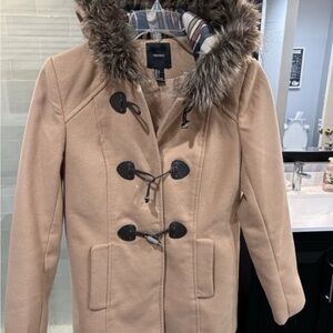 Forever 21 Tan Trench Coat with Faux Fur Hood